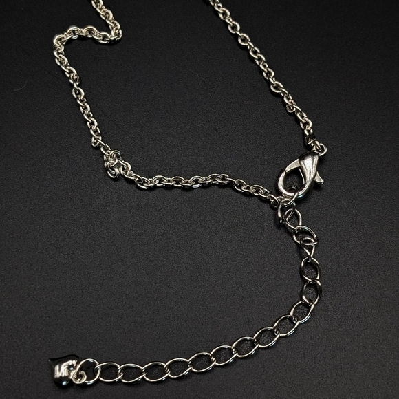 TRIPLE Heart Necklace With Blue Crystal Accents In Silver Tone - Picture 7 of 7